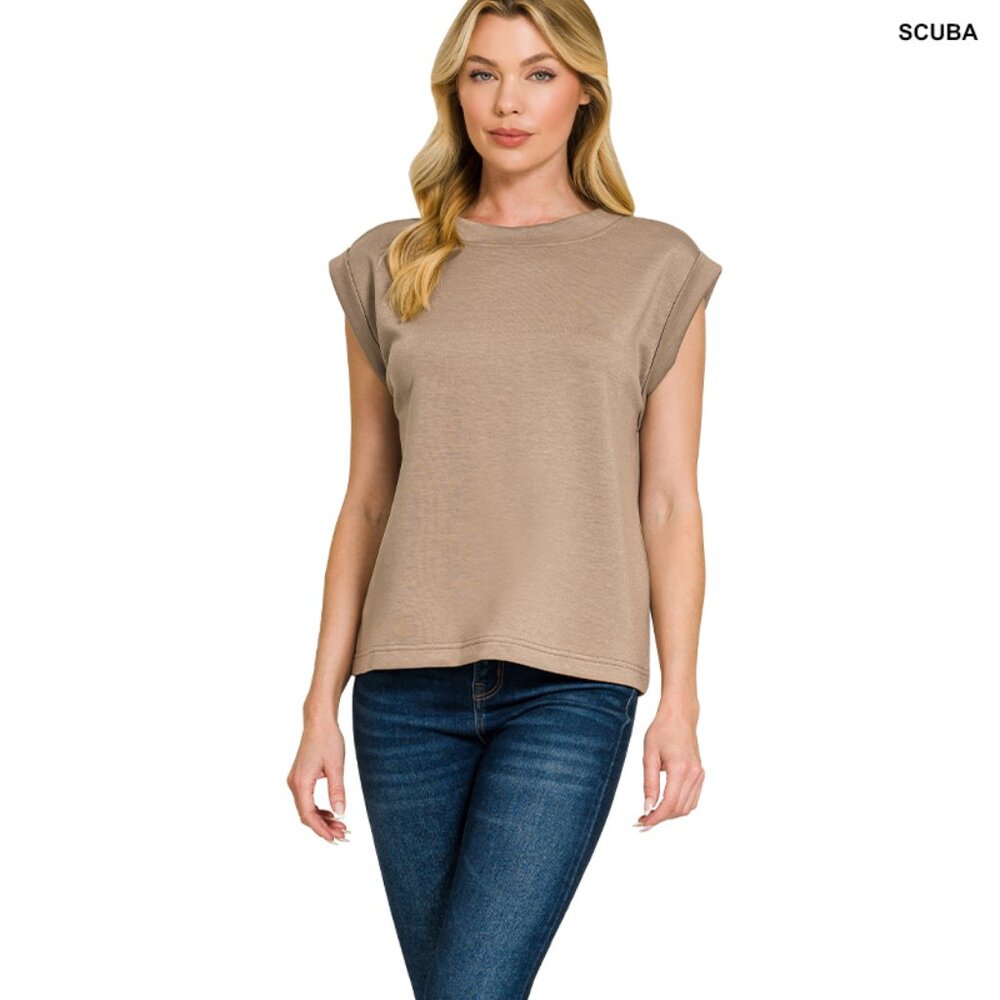 Zenana Scuba Round Neck Cap Sleeve Top - Picture 4 of 4